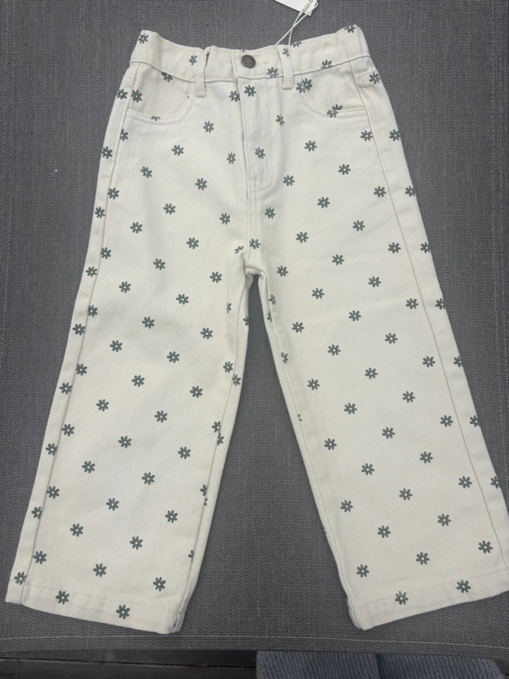 Rylee + Cru Cream Jeans with Green Floral Dots